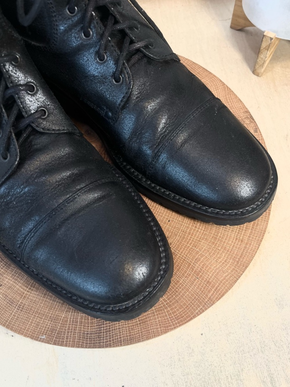 To Boot New York Black Distressed Leather Cap Toe Lug Sole Boots - Men's 10 - Picture 6 of 14